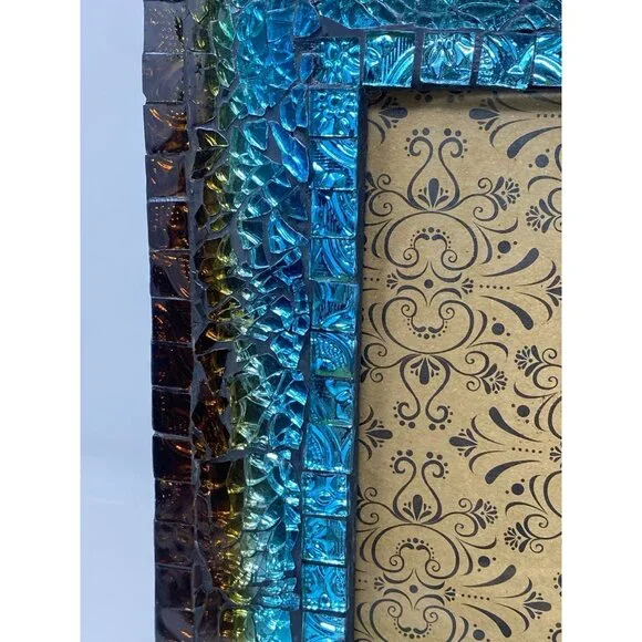 Pier 1 Imports Turquoise Mosaic Iridescent Glass Picture Frame For 5x7 Photo - Picture 3 of 16